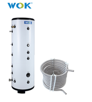 Pompe à chaleur air-eau WOK avec réservoir solaire à panneaux plats et réservoir tampon à serpentin pour ECS 50L/100L/500L pour usage domestique