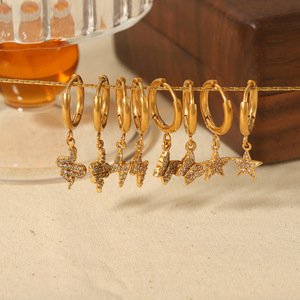 Boucles d'oreilles plaquées or de style européen et américain avec breloques éclair, papillon et étoile, bijoux pour femmes à porter au quotidien - Product Image 2