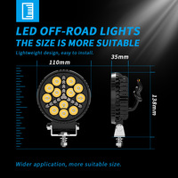Phare de travail LED rond de 4 pouces, 12 LED, éclairage d'appoint tout-terrain, lampe étanche avec support pour camion, SUV, VTT, Jeep