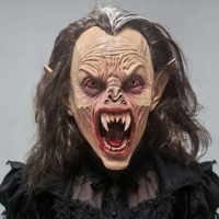 Masque de vampire en latex intégral avec crocs, bouche sanglante, visage plissé, yeux rouges, reflets blancs – Masque tendance pour Halloween et soirées cosplay