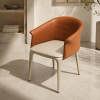Chaise en cuir minimaliste italienne avec accoudoirs, chaise de loisirs rembourrée pour la maison, le restaurant, l'hôtel
