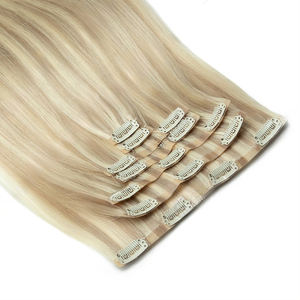 Extensions de cheveux blondes balayage lisses à clipser, en cheveux humains, noir naturel, brun, extensions à clipser pour femmes, 7 pièces/paquet - Product Image 2