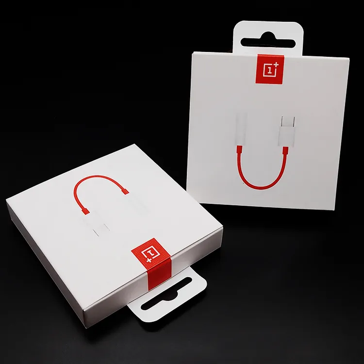 전자 장비를 위한 주문 디자인 작은 엄밀한 상자 거는 구멍을 가진 데이터 라인 귀마개 이어폰 포장 종이상자