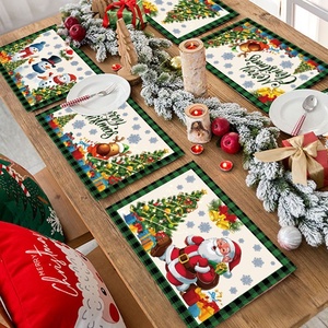 Nieuwe kersttafelmatset met kerstmanprint, linnen tafelkleed, anti-vlek, warmte-isolerend, decoratie voor de eettafel - Product Image 2