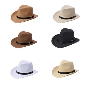 HT-0328 קיץ הנמכר ביותר בעבודת יד גדול לבן קאובוי כובע באיכות גבוהה קישוט נסיעות קש קאובוי גברים אישה קש קאובוי כובע