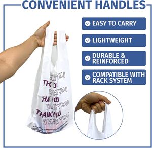 ถุงใส่เสื้อยืดขอบคุณลูกค้า ถุงพลาสติกแบบใช้แล้วทิ้งพร้อมหูหิ้วสำหรับการช็อปปิ้งและร้านอาหาร - Product Image 2
