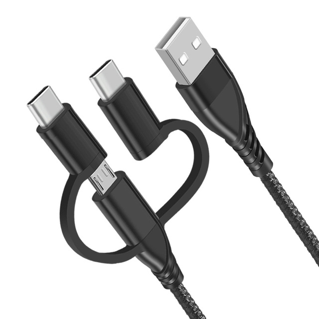 Multi Heads USB Type C Micro 8 Pin Universal 3 in 1 Charging Cable Nylon Braid Qc 3.0 3A Quick Charger Cord Line for Iphone
