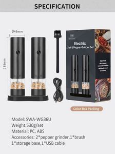 Rechargeable New Smart USB Salt Electric Salt and <b>Pepper</b> Mill Rechargeable Salt and <b>Pepper</b> <b>Grinder</b> Set - Product Image 6