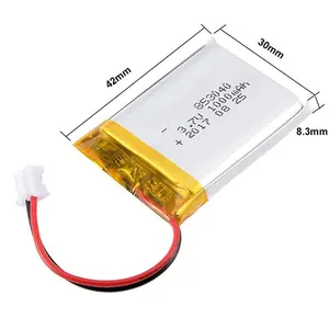 Bateria recarregável de íon de lítio 853040 lipo de polímero de 1000mah 3.7v personalizada com conector e cabos