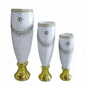 European luxury design home decoration gold tiny glass flower vase with jewel chain flower pot for living room