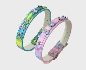 Collare felpato in morbida pelle scamosciata con collari in strass con campana di sicurezza per cuccioli di animali domestici - Product Image 2