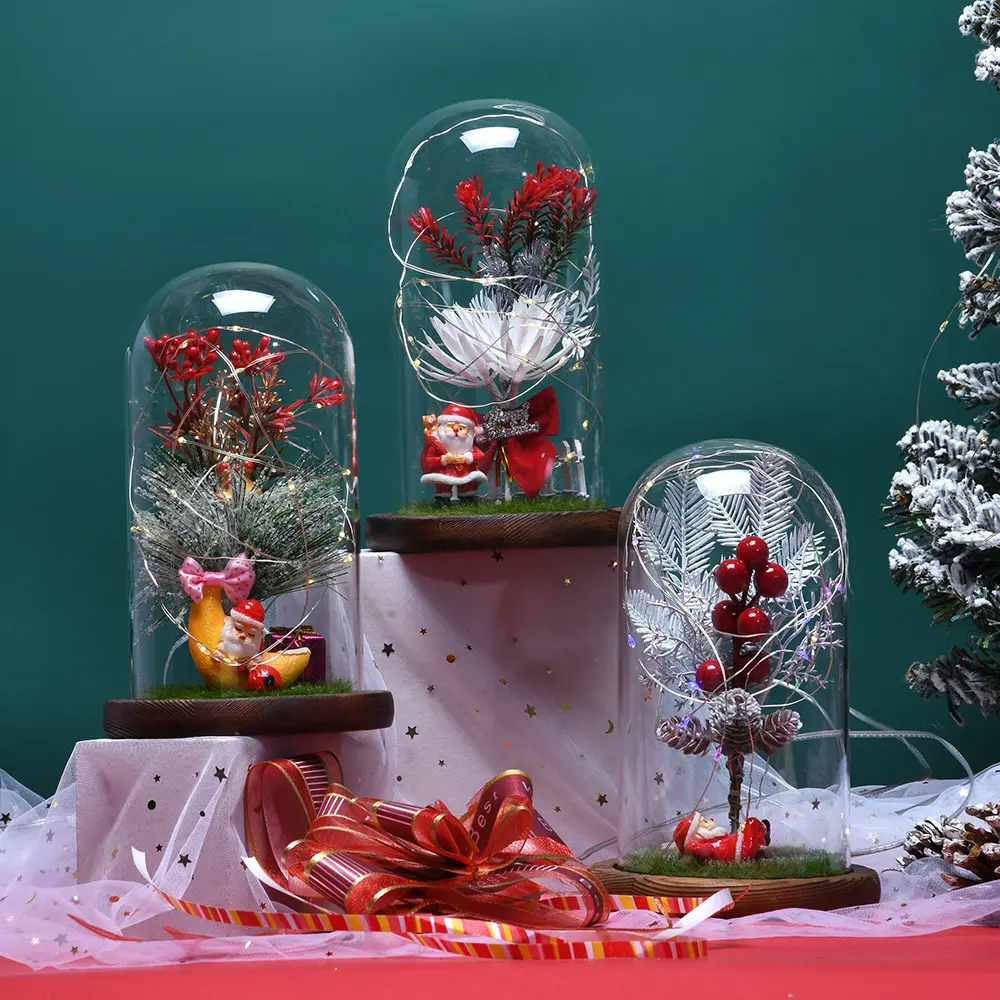 2024 all'ingrosso nuovo regalo di natale fatto a mano albero cupola di vetro con luci a Led per la decorazione