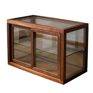 Black walnut solid wood glass tea cabinet display cabinet