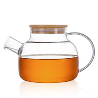 Théière en verre borosilicate transparent de 1000 ml, compatible avec les plaques de cuisson, avec couvercle en bambou, filtre amovible et bec verseur
