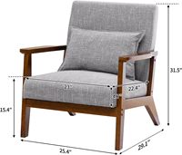 Fauteuil de salon moderne du milieu du siècle avec coussin en mousse haute densité et accoudoirs en bois – Idéal pour la lecture, le salon, la chambre et les loisirs à domicile