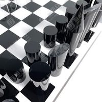 Ensemble d'échecs de luxe en acrylique 3D découpé au laser, moderne, durable, effet fumé et givré, en gros, en présentation