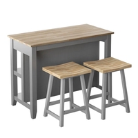 Ensemble table et chaises de bar 3 pièces Ensemble table de bar industrielle pour 2 îlots de cuisine avec étagères de rangement Ensemble de table de salle à manger