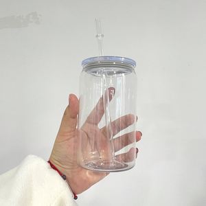 Unbreakable Clear Transparent Colored Jelly 16oz 20oz <b>Plastic</b> Acrylic Cans Soda Beer Can <b>Cup</b> With Colorful PP Lid - Product Image 3