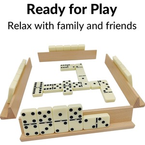 Jeu de dominos géants en bois double 6 pour adultes - 4 supports/plateaux et 28 tuiles - Étui de transport portable - Jeu de société familial - Product Image 1