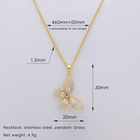 Collier élégant avec pendentif papillon en zircon cubique, plaqué or 14 carats, chaîne en acier inoxydable hypoallergénique, bijoux, cadeau de fête
