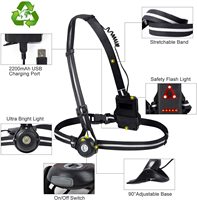 Lampes de course rechargeables USB C pour coureurs, 180 lumens, lampe frontale de poitrine, faisceau réglable, LED, étanche IPX5, commande tactile