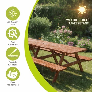 <span class=keywords><strong>Table</strong></span> de pique-nique en bois marron pour 8 personnes <span class=keywords><strong>Table</strong></span> de camping en plein air <span class=keywords><strong>avec</strong></span> 2 sièges - Product Image 6
