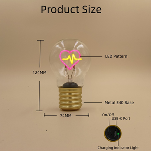 หลอดไฟ <span class=keywords><strong>LED</strong></span> รูปตัวอักษรแบบชาร์จไฟได้ รุ่น FLINT A70 ตัวหลอดทำจากแก้ว ตกแต่งเทศกาลคริสต์มาส ขั้ว E40 ใช้ไฟ DC รูปหน้ายิ้ม รูปหัวใจ ได้รับมาตรฐาน CE - Product Image 2