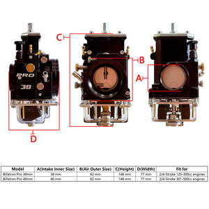 Lectron Billetron Proシリーズ キャブレター 38/40mm CNCレーシングキャブ 2/4ストローク 125-500ccエンジン YZ KTM RM KX用オートバイ - Product Image 2