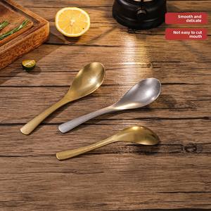 Cuillère à long manche vintage en acier inoxydable 304 plaqué or, style coréen, petite cuillère à <span class=keywords><strong>soupe</strong></span>, texture flocon de neige vieillie, vaisselle de table - Product Image 3