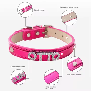 <span class=keywords><strong>Collar</strong></span> para mascotas con remache decorativo de diamantes elegante y moderno al por mayor, suministros con nombre personalizado, anillo para el cuello con letras para cachorro opcional - Product Image 2