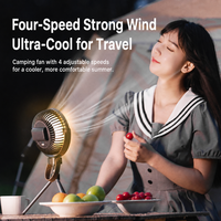 Ventilateur de camping extérieur K18, ventilateur de plafond portable pour tente avec lumière, rechargeable par USB, type suspendu et sur pied, ventilateur de camping extérieur sur trépied