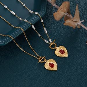 Elegante Collar Coreano Chapado en Oro de 14K Estilo Y2K para Mujer, Colgante de Moda con Corazón de Piedra Natural, Material de Acero Inoxidable - Product Image 2