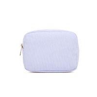 Pochette de maquillage verticale en velours côtelé pastel, durable et écologique, avec fermeture éclair dorée de qualité supérieure, insert compact pour trousse de beauté