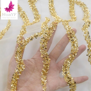 Gran oferta, encaje con cuentas 3D de oro amarillo africano con lentejuelas brillantes, venta al por mayor, tela de vestido de encaje bordado para Aso Ebi - Product Image 3