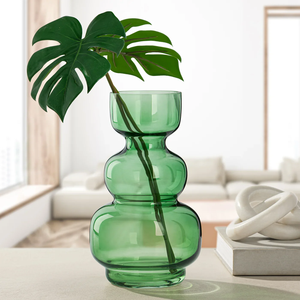 Venta caliente diseño único 9,5 pulgadas de altura Riva Multi bombilla florero de cristal verde florero para decoración del hogar boda sala de estar - Product Image 1