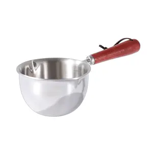 New Mini Frying Pan 304 Stainless Steel Milk Boiling Pot Hot Oil or Sauce Specific Small Pans with Wooden Handle