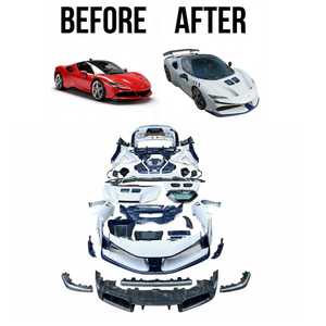 Kit Carrozzeria in Fibra di Carbonio per <span class=keywords><strong>Ferrari</strong></span> <span class=keywords><strong>SF90</strong></span>, Aggiornamento allo Stile SF90XX, Paraurti Anteriore, Diffusore Posteriore, Spoiler, Adattamento 1:1 - Product Image 1