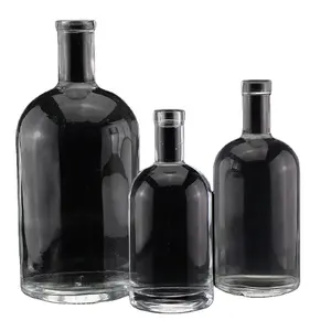 Wholesale Glass Wine Liquor Bottle Glass bottle Brandy Gin Rum Tequila Vodka Spirits Bottle With cap screen printing