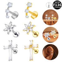 Bijoux Getta en Titane ASTM-F136 avec Zircon, Clous d'oreille pour piercing de conque, cartilage et hélix, à sertissage griffe, pour insertion de clou