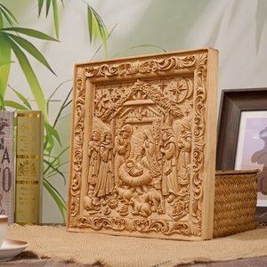 Plaque Cadeau en Bois Scène <span class=keywords><strong>de</strong></span> Nativité, Souvenir <span class=keywords><strong>de</strong></span> la Nativité <span class=keywords><strong>de</strong></span> Jésus Sculpté à la Main, Souvenir <span class=keywords><strong>de</strong></span> Noël Chrétien en Gros - Product Image 2