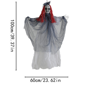 100x60cm Halloween-Dekoration Hängende Geisterpuppe mit Gaze-Schichten und Roten Haaren Gruselige Figur für Türöffnung und Raumecke - Product Image 6