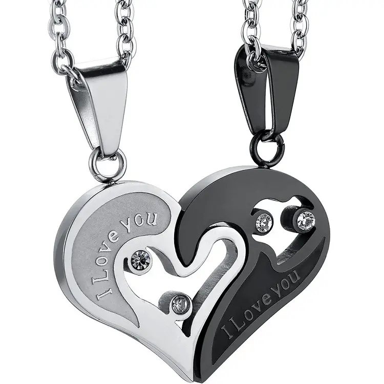 XL22543 Hot Couple Sisters Chain Stainless Steel Crystal Hollow Heart LOVE Pendant Necklace Women Men Fashion Jewelry