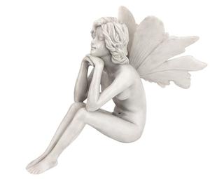 <strong>Pondering</strong> Secret Garden Fairy <strong>Statue</strong>, 29 cm, Polyresin, Antique Stone - Product Image 1