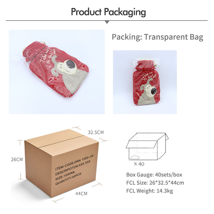 Wholesale Durable Knitted cover Different sizes 1000ml Hot water bottles rubber for Christmas Keep warm hot water bottles