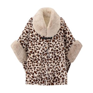 <b>Women</b> Luxury Leopard Open Front Clock Warm Faux Fur Trim Lapel Shawl Cape Casual Cloak for Holiday Gathering Weekend Outing - Product Image 2