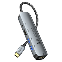 Concentrador 5 en 1 con entrega de energía de 100W RJ45 Gigabit 2 puertos de datos USB 3,0 A compatibles con iPhone 16 Pro Max XPS Lenovo