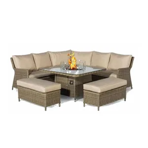 Wicker Rattan Dining Table Set Integral Firepit Or Ice Blanket