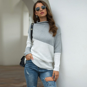 De <span class=keywords><strong>cuello</strong></span> alto de manga larga a rayas suelto <span class=keywords><strong>jersey</strong></span> de punto Tops suéteres - Product Image 2