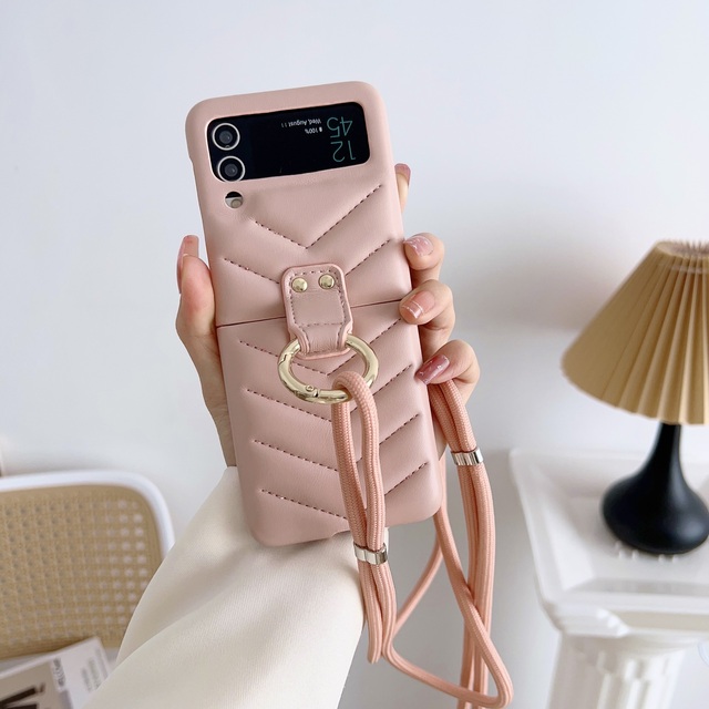 For samsung Z Flip 6 Phone Strap Phone case Leather Crossbody Lanyard Phone Cover for samsung Z Flip 5 4 3