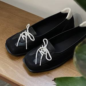 Bailarinas Estilo Francés con Lazo para Mujer, Diseño Inglés, Punta Cuadrada Poco Profunda, Parte Superior de Cuero Genuino, Suela de Goma - Product Image 1